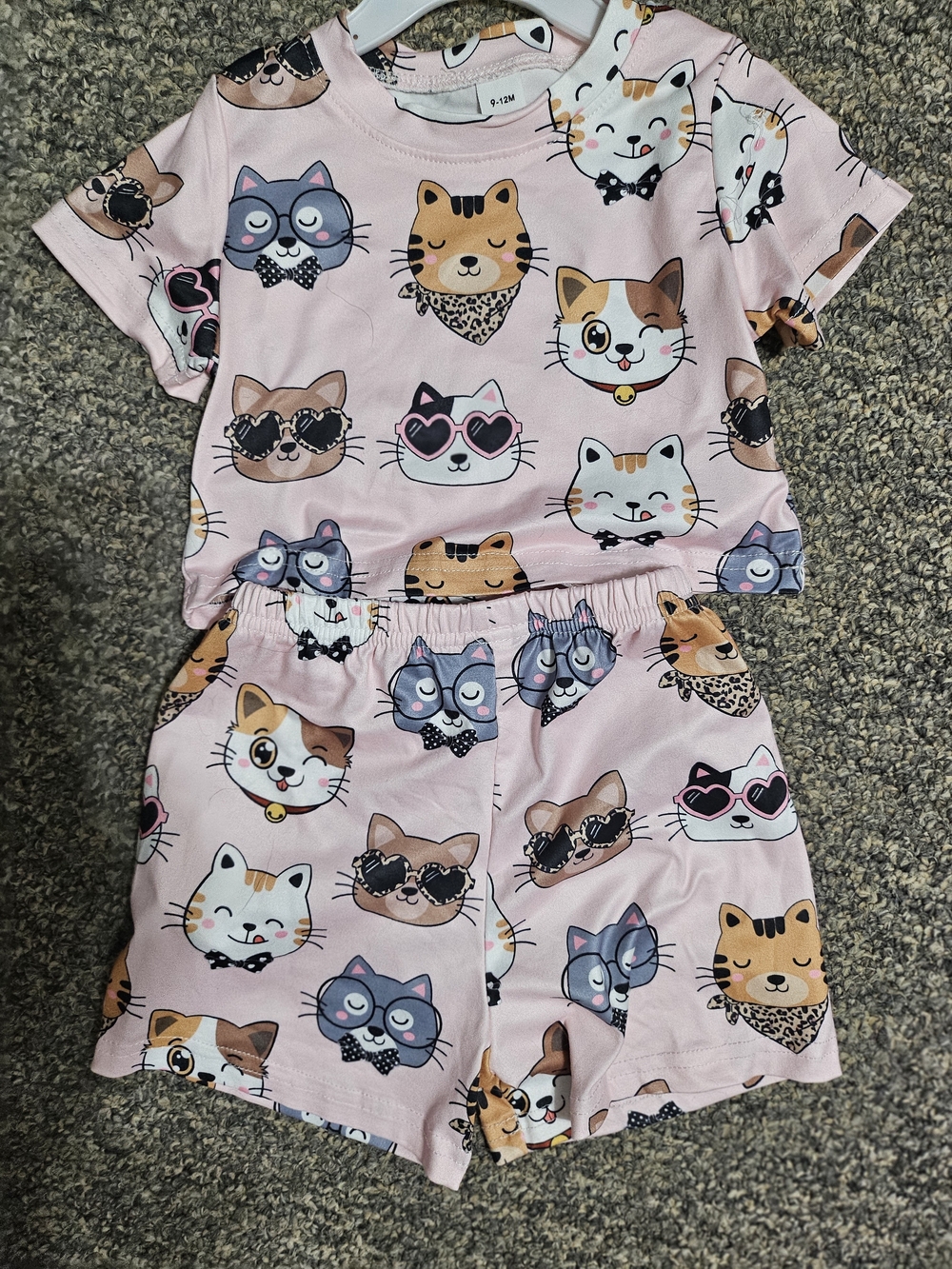 Kids Pink Cat-Print Pajama Set